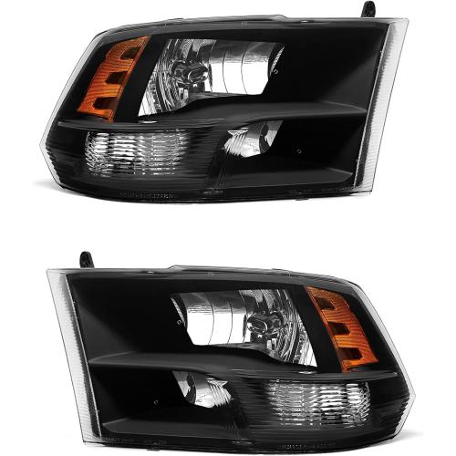 Fit 2010-2018 Dodge Ram 2500/3500 Headlamp Amber(Quad And Dual Style) for 09-18 Ram 1500 Black Housing Headlight Assembly with Reflector Replacement Left Right(Not included Bulbs)