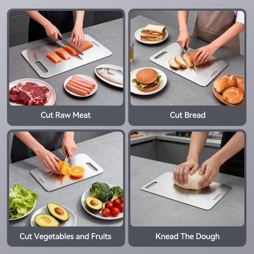 100% Pure Titanium Cutting Board for Kitchen Double-Sided Non-Toxic Titanium Cutting Board with Handle, Dishwasher Safe Chopping Board for Meat, Vegetables & Fruits, Cutting Board Set in S/M/L Sizes