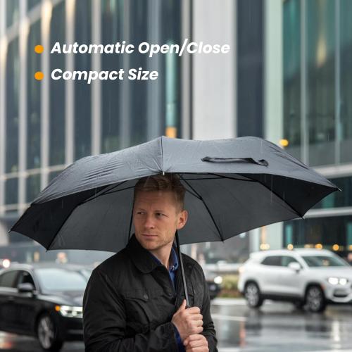 SIEPASA Compact Travel Umbrella - Windproof Auto Open/Close, Small Folding Umbrella for Rain - Lightweight & Durable with Fiberglass Frame, Waterproof Canopy - Fits Backpack, Purse, Suitcase. (Black)