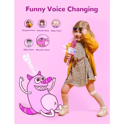 Amazmic Toys for Girls, Kids Karaoke Microphone Toddler Microphone for Kids with Lights, for Girls, Birthday Party Boys Toy Age 3 4 5 6 7 8 (Light Pink)