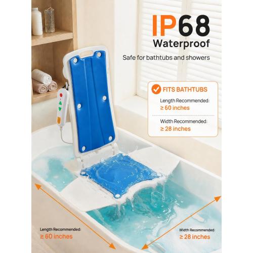 PERLECARE Electric Chair Lift, 308 lbs Capacity, Floor Lift for Elderly Falls, IP68 Waterproof Bath Lift for Tub, Foldable & Rechargeable Design, Remote Control, for Fall Recovery & Home Care