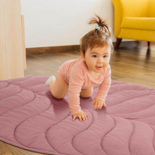 Funtery Baby Play Mat 56 x 42 Inch Cotton Crawling Cushion Cotton Nursery Rug Large Thick Soft Reversible Washable Folding Floor Playpen Mat Nursery Decor Rug for Girls Boys(beige,Leaf)