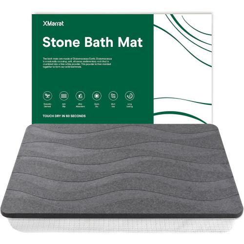XMarrat Stone Bath Mat, 23.6'' x 15.4'' Super Absorbent Diatomaceous Earth Bath Mat Large, Quick Drying Non-Slip Diatomite Stone Bath Mats for Bathroom, Easy to Clean (Dark Gray)