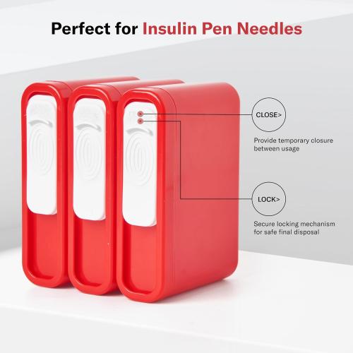 Alcedo Portable Sharps Container for Travel and Home Use (3-Pack), Small 0.1L Container for Diabetes Insulin Pen Needle Disposal, Mini Sharps Box, Medical Grade