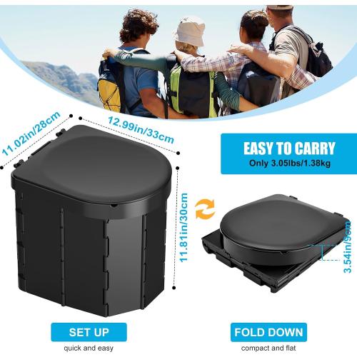PAHTTO Portable Camping Toilet, Folding Toilet for Adults with Lid and Retractable Toilet Paper Holder, Waterproof Porta Potty with Carry Bag and Disposible Liners