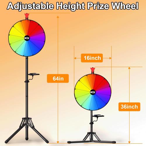 16 Spin the Wheel Game with Stand, Prize Wheel Spinner | Adjustable 36-64 Height, 12 Dry Erase Slots, Foldable Tripod Stand for Carnivals, Trade Shows, Parties and Events