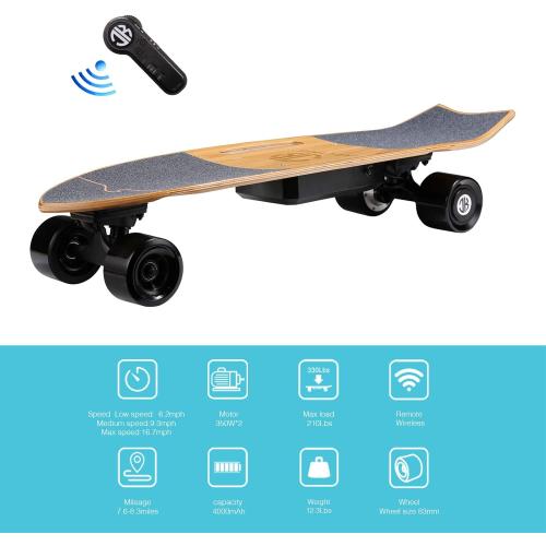 Jking Electric Skateboard Electric Longboard with Remote Control Electric Skateboard,700W Hub-Motor,16.7 MPH Top Speed,8.2 Miles Range,3 Speeds Adjustment