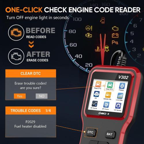 OBD2 Scanner and Battery Tester, Vehicle Code Reader for Check Engine Light