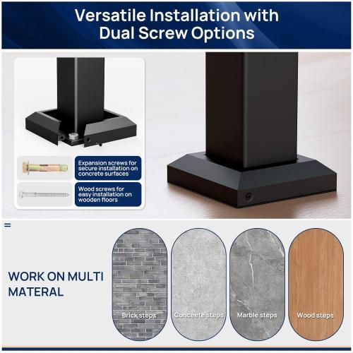 Egadis 3 Pack 2.56 in. x 2.56 in. x 39 in. Aluminum Deck Railing Post with Screws, Black Textured Outdoor Powder-Coat Finish Stair Post for Decks, Porches & Balconies (3 x 39in Posts)