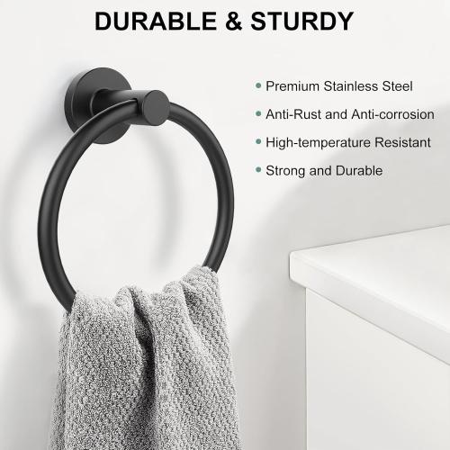 SetSail Towel Holder for Bathroom Wall Matte Black Towel Ring Stainless Steel Hand Towel Holder Heavy Duty Towel Hanger for Bath, Kitchen