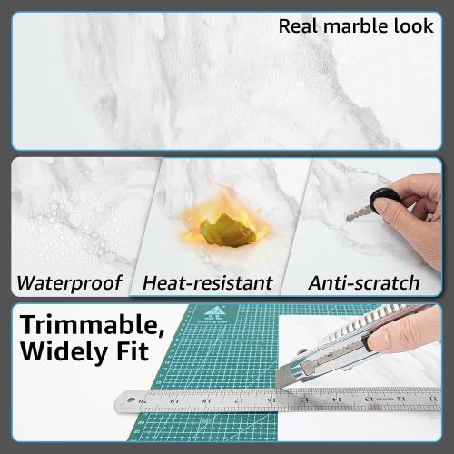 Art3d 30-Pack Peel and Stick Vinyl Floor Tiles, White & Beige Marble