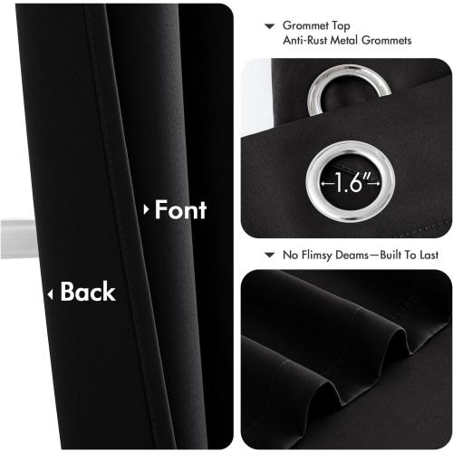 MIULEE Black Blackout Curtains for Bedroom Living Room 84 Inches Long 2 Panels, Thermal Insulated Room Darkening Drapes Solid Grommet Top Noise Reduction Light Blocking Halloween Window Treatments