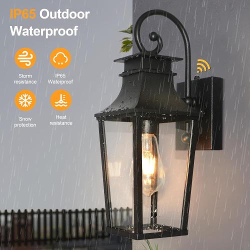 ALVIME Dusk to Dawn Outdoor Wall Lights Fixture, Exterior Wall Lanterns, Porch Outside Lamps Sconce for Entryway, Front Door Backyard Patio Garage, E26 Base&Clear Transparent Glass