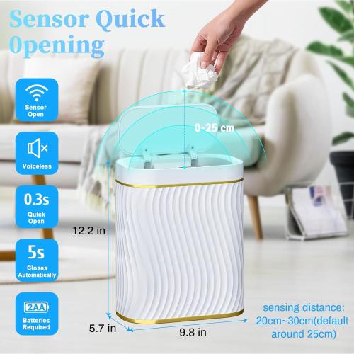 steo spce Automatic Motion Sensor Bathroom Small Trash Can with Lid, 2.6 Gallon Touchless Slim Garbage Can, Smart Waterproof Trash Bin for Bedroom, Restroom, Living Room, Office