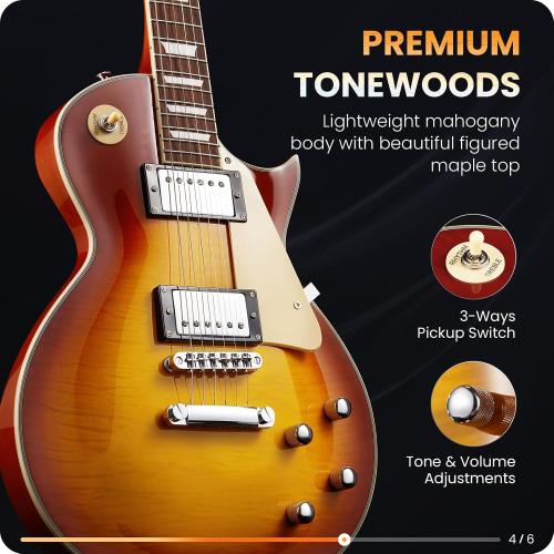Fesley LP Electric Guitar with Arched Top:39 Solid Body Electric Guitars with Mahogany Body/Rosewood Fretboard,Electric Guitar with Humbucker Pickups,Guitarra Eléctrica with Alice String,Sunburst