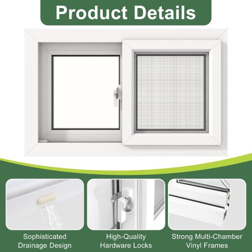 Vinyl Basement Double Slider Window,32 x 20 Basement Window,Removable Sliding Windows with Screen Windows,Featuring Double-Pane Insulated with Thermal Insulation Soundproof Glass（White）