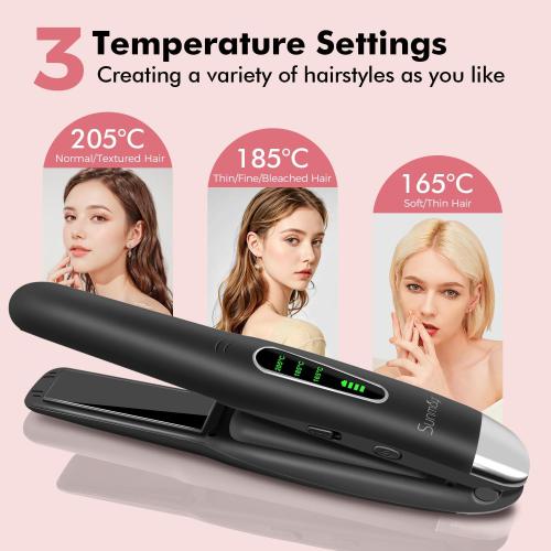 SUNMAY Cordless Hair Straightener, 0.85 Inch Titanium Portable Hair Straightener for Travel, Cordless Mini Flat Iron Hair Straighteners and Curlers 2 in 1, Dual Voltage, On-The-Go & 20S Fast Heat Up