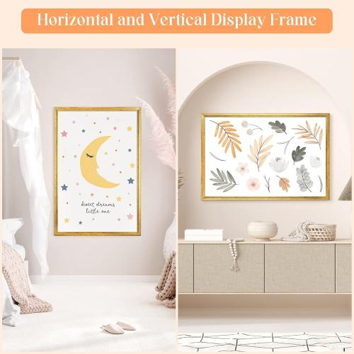 Wood 24x36 Poster Frame Gold, Ornate Natural 36x24in Picture Photo Frame, Modern Golden 24 x 36inch Gallery Wall Frame with HD Plexiglass, Horizontal Vertical Wall Mounting Display 1pcs