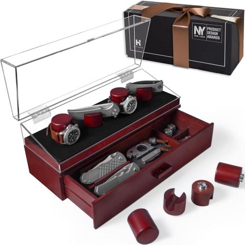Watch & Pocket Knife Display Case – Switch Up Your Display with the Modular Pillars – Comes with Vegan Leather Padding andThe Combo Deck Pro – Christmas Gift for Men