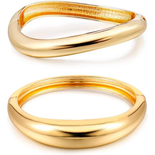Elegance 11 designs Gold Plated Cuff Bangle Bracelets For Women Set Chunky Trendy Hinged Irregular Cuff Open Wide Gold Bracelet Minimalist Jewelry Gift 2pcs