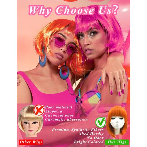 9 Pack Colored Wigs, Funky Colorful Wigs, Short Bob Hair Wigs, Neon Party Wig, Cosplay Wig with Rimless Heart Shape Sunglasses - One Size for All Women Kids & Adults Halloween Costume Night Club