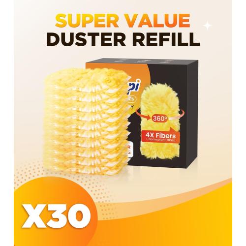 30 Count Heavy Duty Duster Refills for Swiffer, Multisurface 360° Larger Size Dusters with 4X Microfibers, Unscented Disposable Dusters for Cleaning Home, Blinds, Fans, Corners (Only Duster)