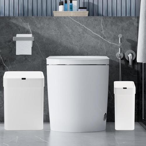 2 Pack White Sensor Trash Can with Trash Bags