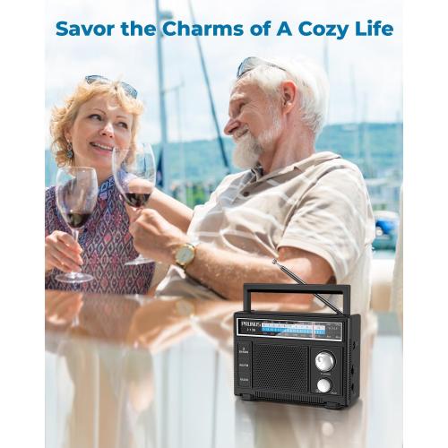 PRUNUS J-136 Portable AM FM Radio with Best Reception,D Battery Operated or Plug in Wall, Transistor Radio,Loud Speaker Support AUX in and Micphone in, Small Radios Portable AM FM, No