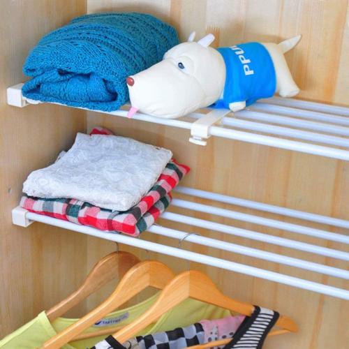Adjustable Shelf Organizer Expandable Closet Shelf and Rod with No Drilling for Wardrobe Cupboard Kitchen Bookcase (10.3 - 14.9)
