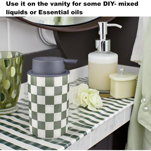 Hand Soap Dispenser, Sage Green Bathroom Soap Dispenser, Dish Kitchen Liquid Soapdispenser for Kitchens,Bathrooms, Guest Bath Room Countertop Essentials-Modern Cute Sage Green