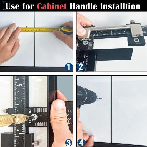 King&Charles Cabinet Hardware Jig, Aluminum Alloy Cabinet Handle Jig with Automatic Center Punch, Avoid Jitter Caused by Direct Drilling, Use for Handles and Pulls on Drawers/Doors.