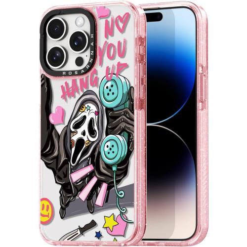 for iPhone 14 Pro Max Case Cute - Durable Shockproof 6.6 ft Drop Impact Phone Case - Funny Skeleton Design (6.7) Glitter Pink