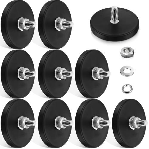Pack of 10 Rubber Coated M6 Male Neodymium Magnet Base Anti Scratch and M6 Male Thread Rubber Coating Magnets with Bolts and Nuts Lighting Camera Tools(10 Packs)