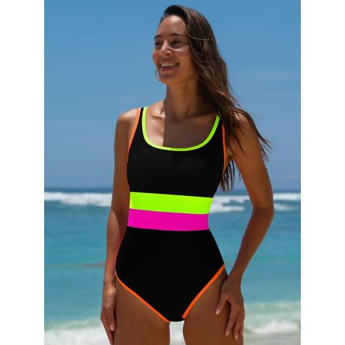 LARGE popvil Women's One Piece Swimsuits 2025 Tummy Control -Slimming Bathing Suit Neon 1 Piece Beach Outfit Sexy Sport Swim Suits