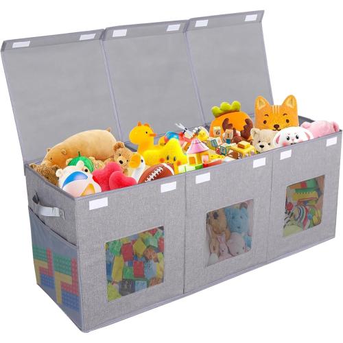 Large Stackable Storage Bins with Lids, Collapsible Sturdy Storage Organizer Boxes Bins Baskets, Foldable Closet Organizer Baskets for Home (Gray, L)