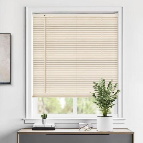 LazBlinds Cordless 1 Vinyl Mini Blinds for Indoor Windows - Light Filtering Horizontal Window Blinds & Shades, 46 W x 48 H, Beige