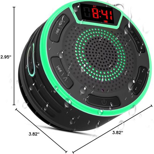 Bluetooth Speakers, IPX7 Waterproof Shower Speaker, Portable Speaker with LED Display, FM Radio, Suction Cup, Light Show, Built-in Mic, Best Gifts for Pool Beach Home Party Travel Outdoors