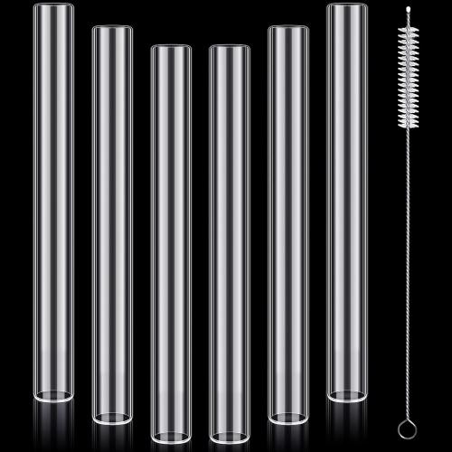 6 Pcs Borosilicate Glass Tube 12mm OD 2mm Thick Glass Blowing Tubes with Cleaning Brush (Clear,4 Inch)