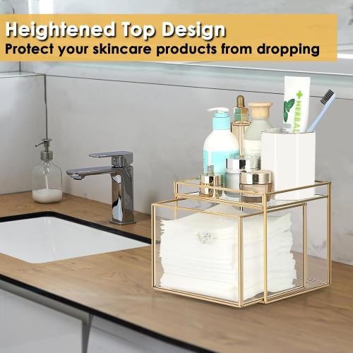 Sumnacon Disposable Face Towel Holder Glass Facial Towel Holder with Drawer