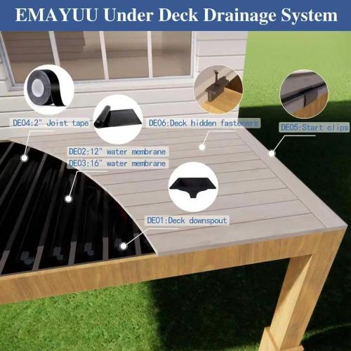 2 Rolls 50FT Black Waterproofing Membrane Black for Under Deck Drainage System, HDPE Deck Membrane Use for 16 Joist Spacing DE02 (50ft x 16/2 Roll)