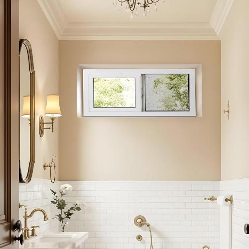 Vinyl Basement Sliding Window, 32 x 14 White | Removable Glass Pane, Double Pane Insulated Tempered Glass, and Mesh Screen for Basement Bathroom Home RV Garage