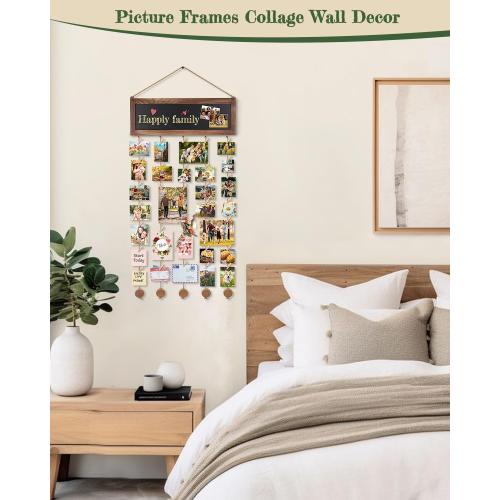 Bikoney Picture Frames Collage Photo Hanging Display Picture Board Wood Rustic Frames for Wall Decor and Dorm Room Decor with Blackboard and 30 Clips Carbonized Black