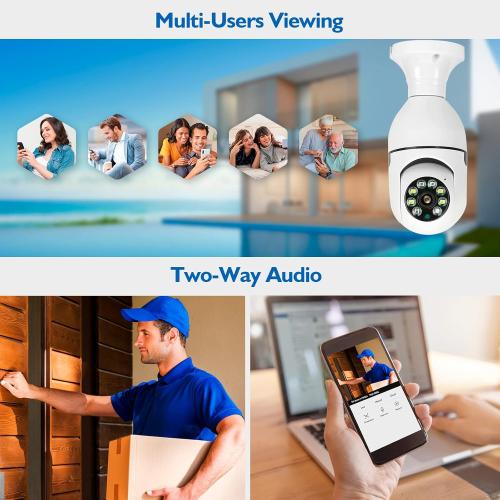Bulb Security Camera 2.4GHz Wireless, 360°2K Tuya Smart Indoor 3MP Camera, Full Color Night Vision & Motion Tracking, AI Human Detection, Audible Alarm, Alexa/Google Home, Solar Powered