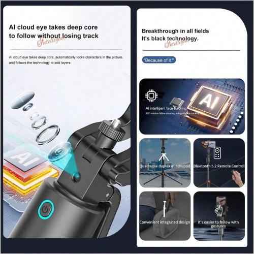 Auto Face Tracking Phone Holder, 360° Rotation Phone Tripod with Wireless Remote and Phone Holder, Selfie Stick Tripod for iPhone、Android Phone, Applied to YouTube, Vlog/TIK Tok