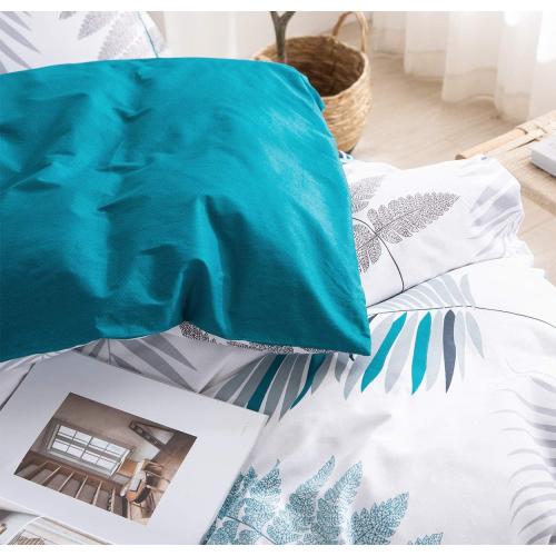 Comforter  Size, 600 Thread Count Cotton Blue Floral with Khaki & Grey Leaves Pattern White Reversible Comforter Set,Down Alternative Bedding Set 3Pcs