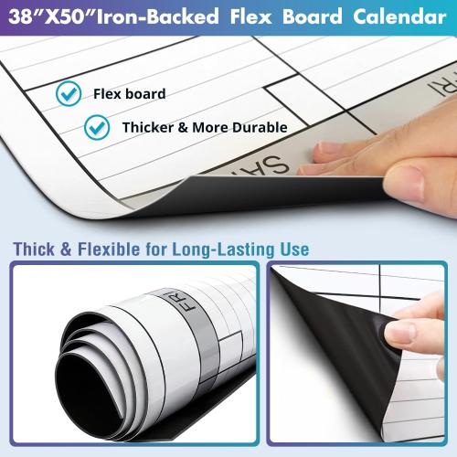 Magnetic-Receptive Dry Erase Monthly Extra Large White Board Calendar for Wall 38x50, Big Whiteboard Calendar with Iron Sheet Backing-Works with Magnetic Markers Eraser, Giant Blank Poster with Square
