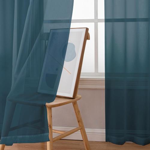 Simplebrand Dusty Blue Sheer Curtains 90 Inches Long 2 Panels, Light Filtering Rod Pocket Solid Color Window Sheer Curtain Panels, Elegant Curtains & Drapes for Living Room, Bedroom, 42 W x 90 L