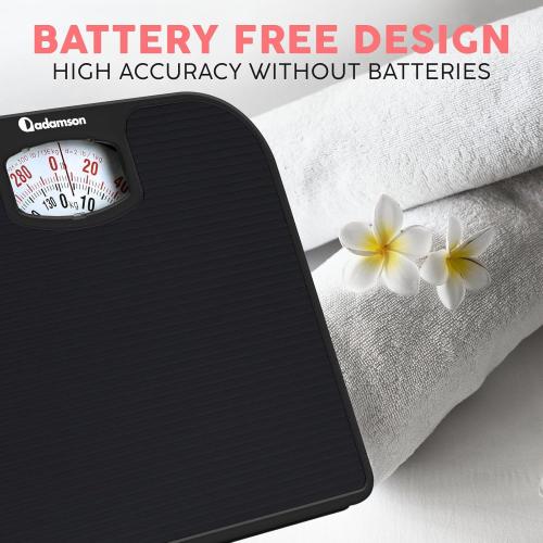 Adamson A21 Analog Scales for Body Weight - Up to 300 LB - New - Anti-Skid Rubber Surface - Large Numbers - Analog Bathroom Scale - Affordable - Durable with 20-Year Assurance - Full Black
