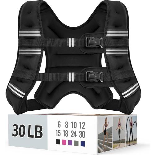 Zeerun Weighted Vest, 6lb/8lb/10lb/12lb/15lb/18lb/20lb/24lb/30lb for Men Women, Reflective Stripe Adjustable Buckle, Comfortable Durable Rucking Vest for Walking Running Strength Training