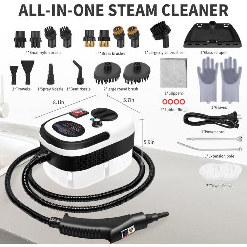 Steam Cleaner, 6-gears Adjustable, 15s Heat-Up, 1.29 Quarts Tank, Portable Steamer for Cleaning with 26 pcs Accessories, Steam Cleaner for Home,Dirt, Grease, Grout, Tile,Floor,Couch and Car